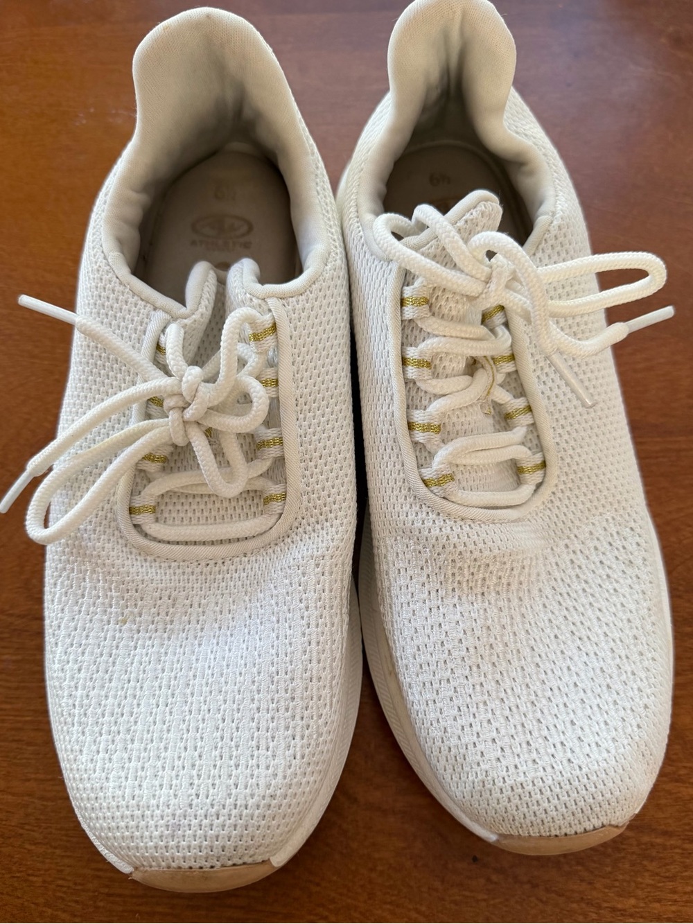 Athletic Works Women’s White Mesh Lace-Up Sneakers with Gold Accent